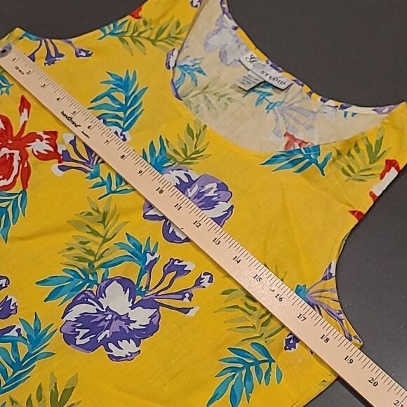 GW Studio Vintage Linen Yellow Floral Shift Dress - Picture 6 of 7